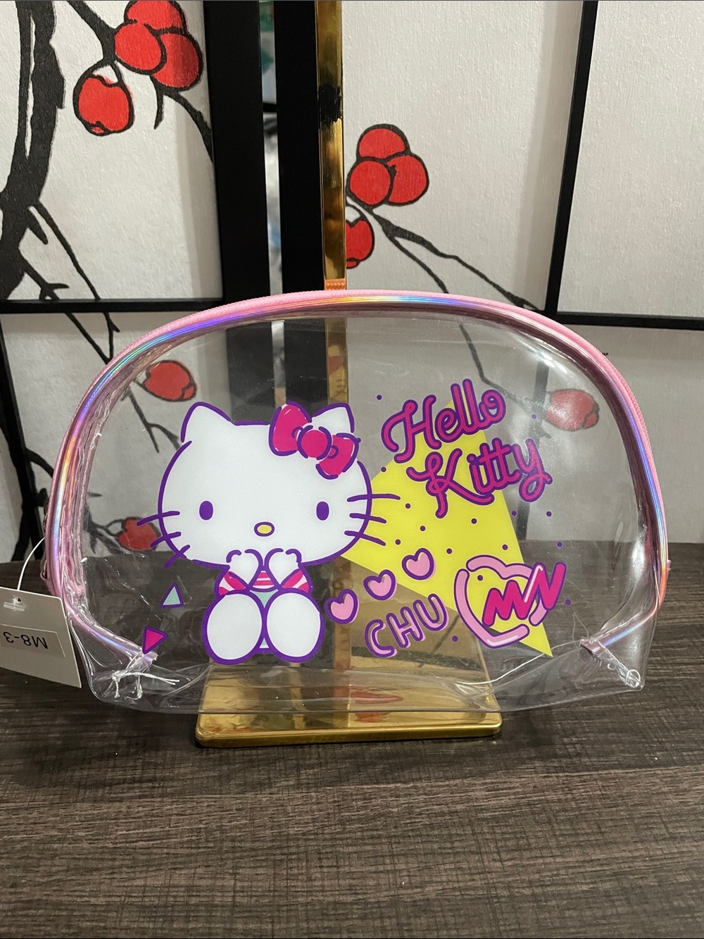 Hello Kitty Clear Cosmetic Bag with Pink Trim and Purple Graphic